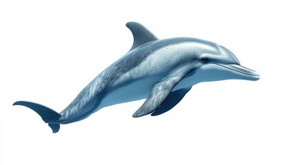 A dolphin gliding underwater, isolated on a clean white backdrop,