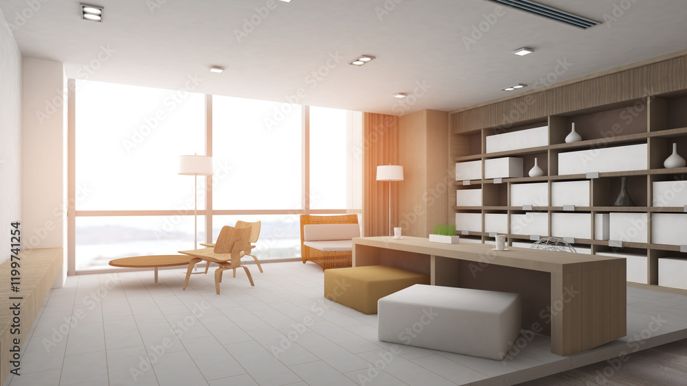 Poster office waiting areas and corridors in the building, office space,3d rendering