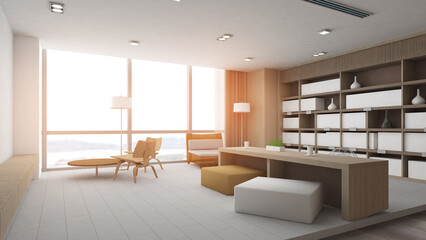 Office waiting areas and corridors in the building, office space,3d rendering