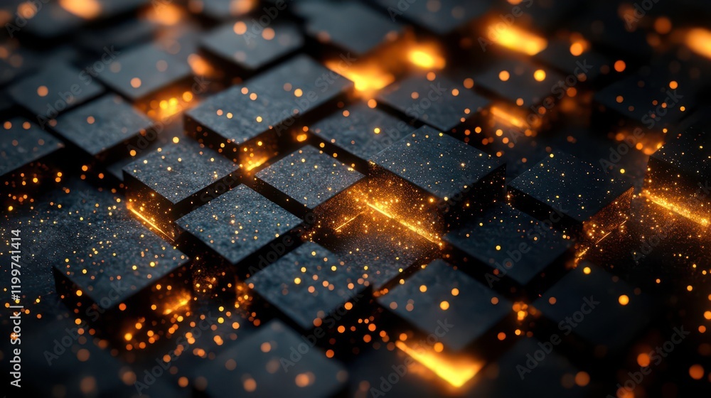Aufkleber a mesmerizing close-up of dark, textured tiles illuminated by glowing orange sparks, creating a dyna