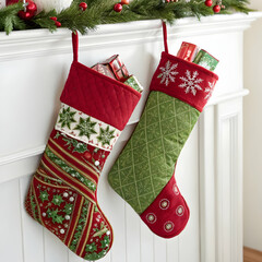 Elegant Christmas Stockings Red Green Festive Holiday Decor Winter Season Gifts Xmas Cozy Merry     