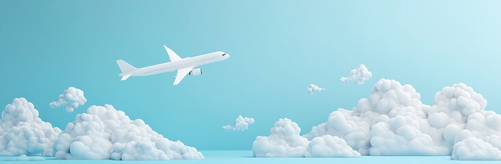 3D render of a white airplane flying in the sky