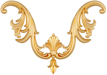 Gold ornament on transparent background, cut out, 3D render
