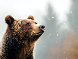 Fototapeta premium Majestic Grizzly Bear in Snowy Forest: Nature and Wildlife Photography