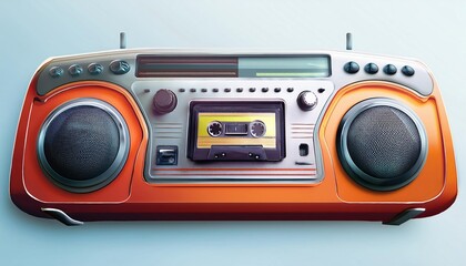 Fototapeta premium 3d rendering of Vintage boombox playing a cassette tape, bringing back the nostalgic vibes of the past