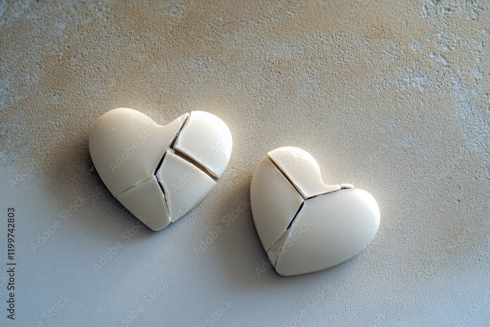 Aufkleber minimalist image of two broken pieces of heart-shaped object placed on clean surface symbolizing hea