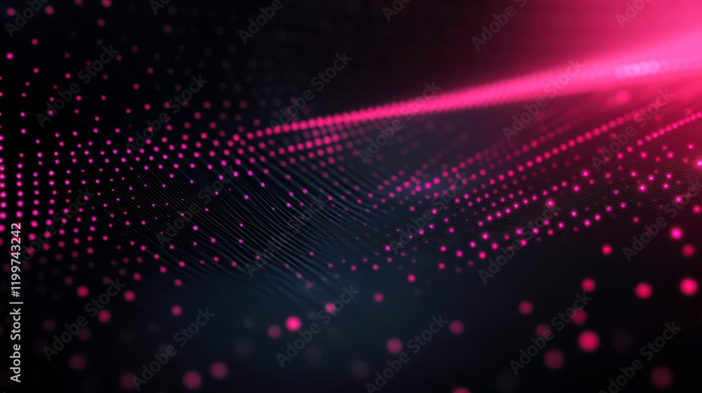 Poster A dynamic abstract background featuring pink dots and lines, creating a sense of depth and movement in a dark space.