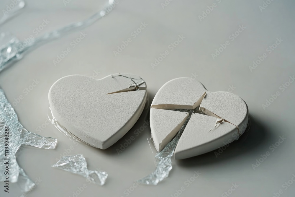 Aufkleber minimalist image of two broken pieces of heart-shaped object placed on clean surface symbolizing hea