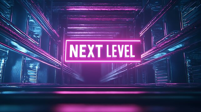 A neon sign that says Next Level