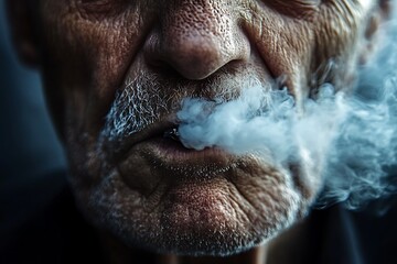 Obraz premium Close-up of a man smoking a cigarette.