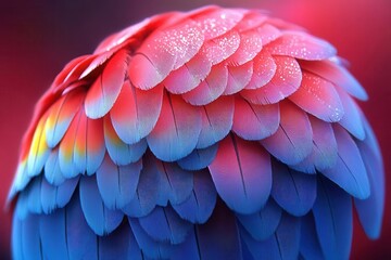 Fototapeta premium vibrant macaw parrot displaying rainbow plumage in tropical setting, extreme detail of feathers, bokeh background, nature photography