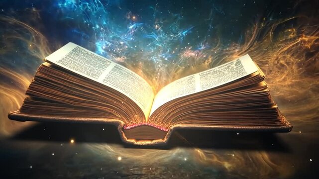 A stunning depiction of an open book floating in space. It symbolizes the vastness of knowledge and the universe. Let your imagination soar with this captivating image. Generative AI
