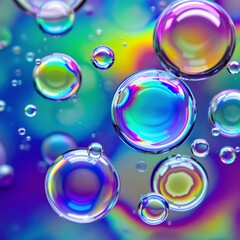 Iridescent Rainbow Bubbles Abstract Design, Colorful Macro Water Spheres
