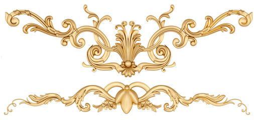 Gold ornament on transparent background, cut out, 3D render
