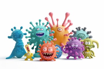Fototapeta premium Colorful cartoon microbes group