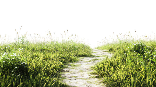 A scenic pathway through vibrant green grass, inviting exploration and connection with nature.