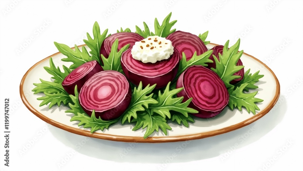 Poster the image is a digital illustration of a plate of food. the plate is oval-shaped and has a white bac