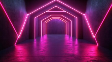 Fototapeta premium A vibrant corridor illuminated with pink neon lights, creating a futuristic and immersive atmosphere.