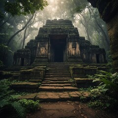 A mysterious ancient temple hidden deep in the jungle.