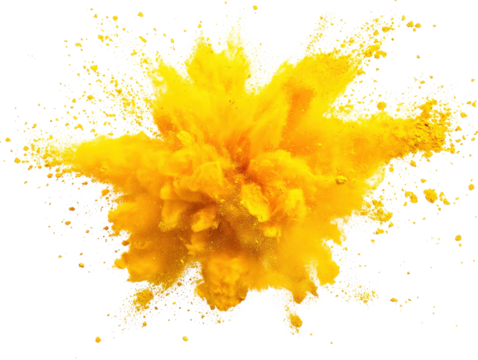 Yellow powder explosion isolated on a white background for creative design and visual projects isolated on a white background.