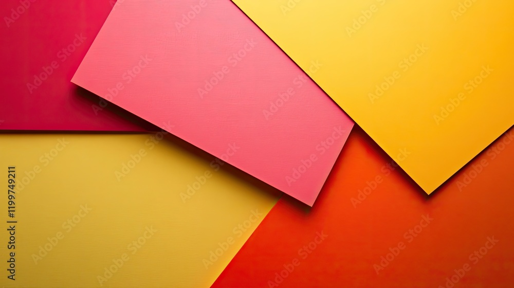 Poster vibrant creative layout featuring bold overlapping geometric shapes on clean canvas with ample copy 