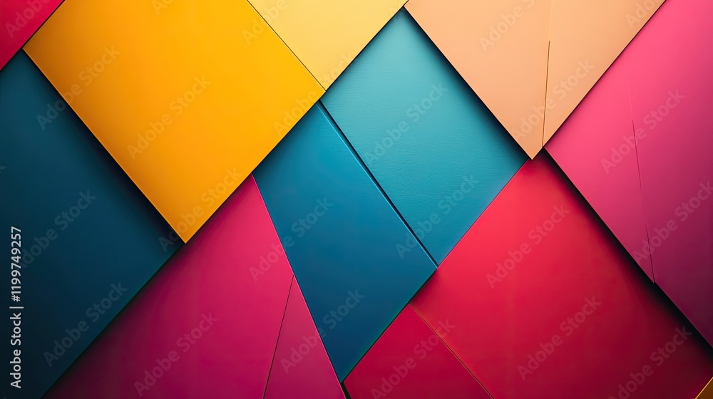 Poster vibrant creative layout featuring bold overlapping geometric shapes on clean canvas with ample copy 