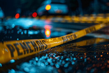 Intense Investigative Team Examining Crime Scene with Neon Lighting city crime mudrer accident, Generative AI