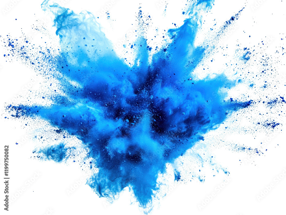 Poster blue paint splashes on black background creating abstract artistic effect for creative projects isol