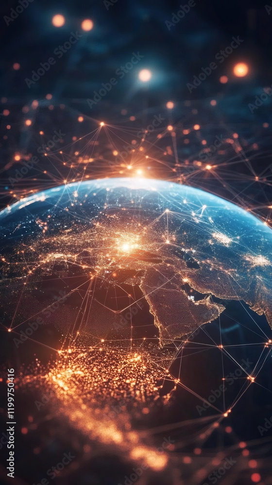 Aufkleber Planet Earth rotating in space showing internet and blockchain network connections with glowing dots and lines