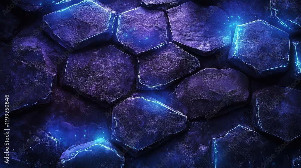 Poster a textured stone surface illuminated by blue light, creating a mystical and atmospheric background.