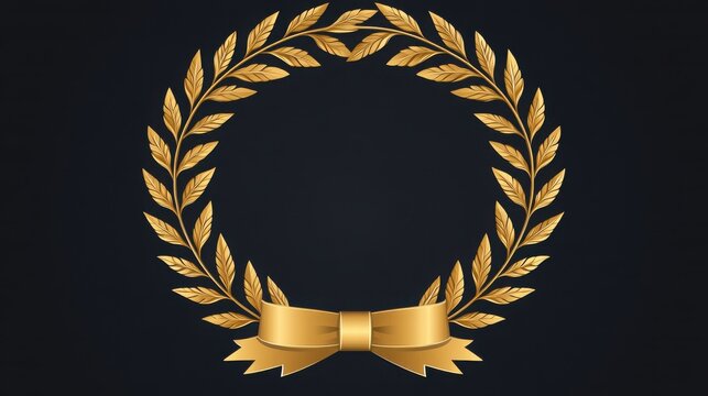 Elegant gold laurel wreath with a bow, ideal for awards, certificates, or celebration themes.