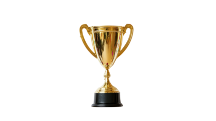 Gold trophy standing on a black base, symbolizing achievement and victory, perfect for awards and competition-related themes.