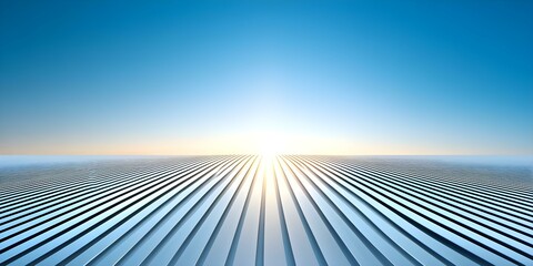 A serene landscape with horizontal lines leading towards a bright horizon under a clear blue sky. Concept Serene Landscape, Horizontal Lines, Bright Horizon, Clear Blue Sky, Nature Photography