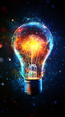 Glowing light bulb with network connection symbolizing global communication and innovative ideas in a dark space