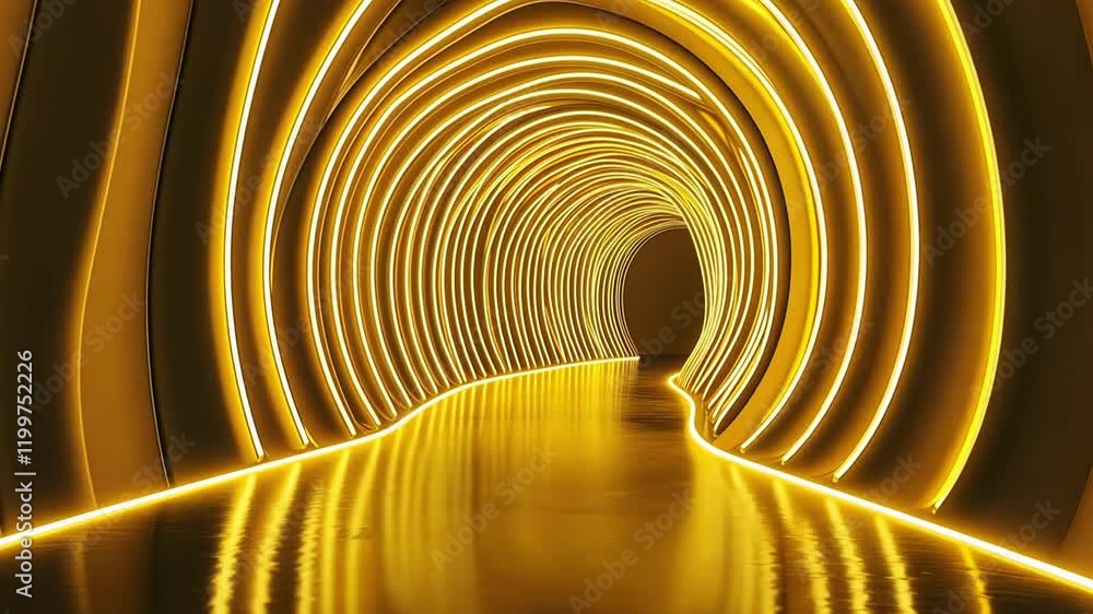 Poster exploring a glowing illuminated tunnel design with captivating yellow light patterns. generative ai