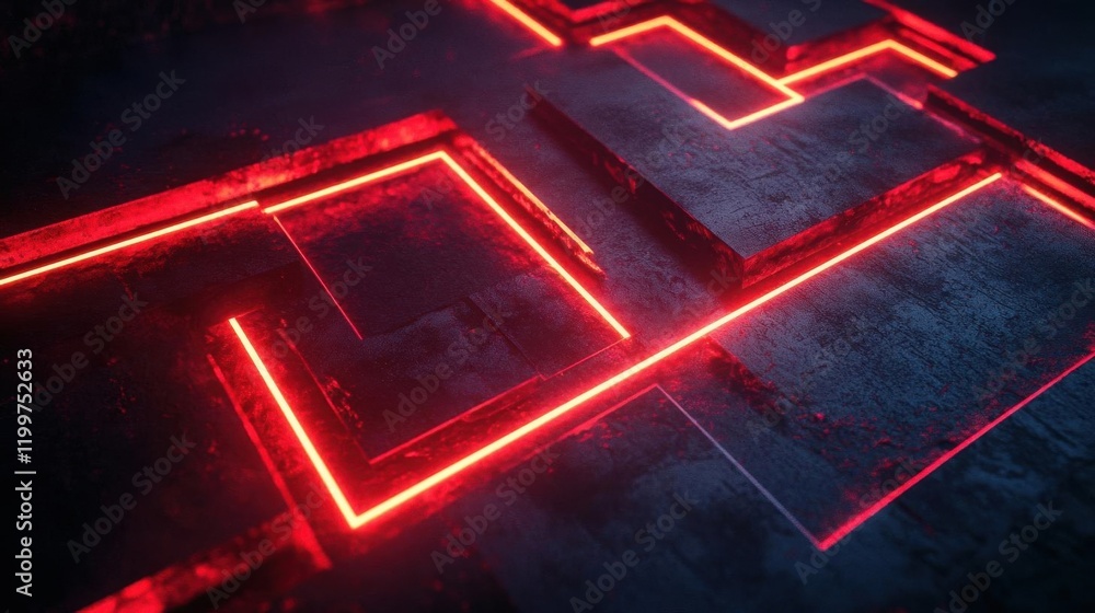 Poster a dark, futuristic background features glowing red lines creating geometric patterns, evoking a high