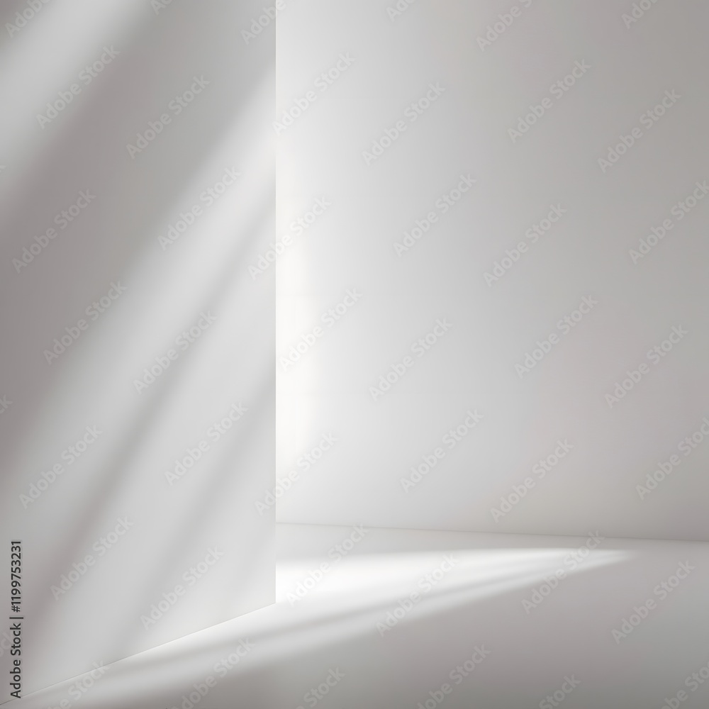 Poster minimalist white room with abstract light and shadow patterns