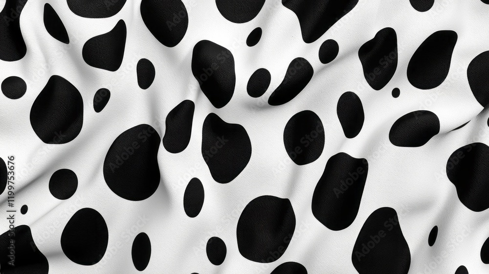 Poster textile with distinctive dalmatian-inspired patterns features a lively mix of bold black spots again