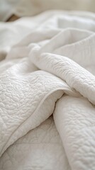 Obraz premium White quilted bedding, bedroom, crumpled, cozy, home decor