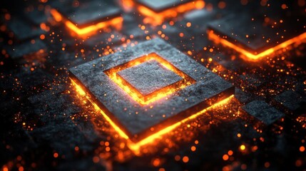 Modern Dark square graphite with orange luminous lines and highlights background