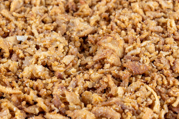 Fried dried onion, close-up. a popular snack food, garnish.