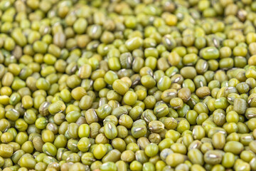 The mung bean or green gram, close-up. Food background.