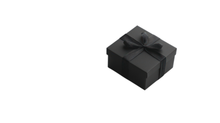 Elegant black gift box with a satin ribbon, perfect for celebrations and special occasions. Isolated on a white background for versatile usage.