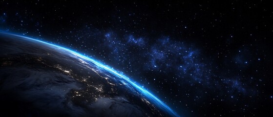 Fototapeta premium Earth's curve at night, space view.