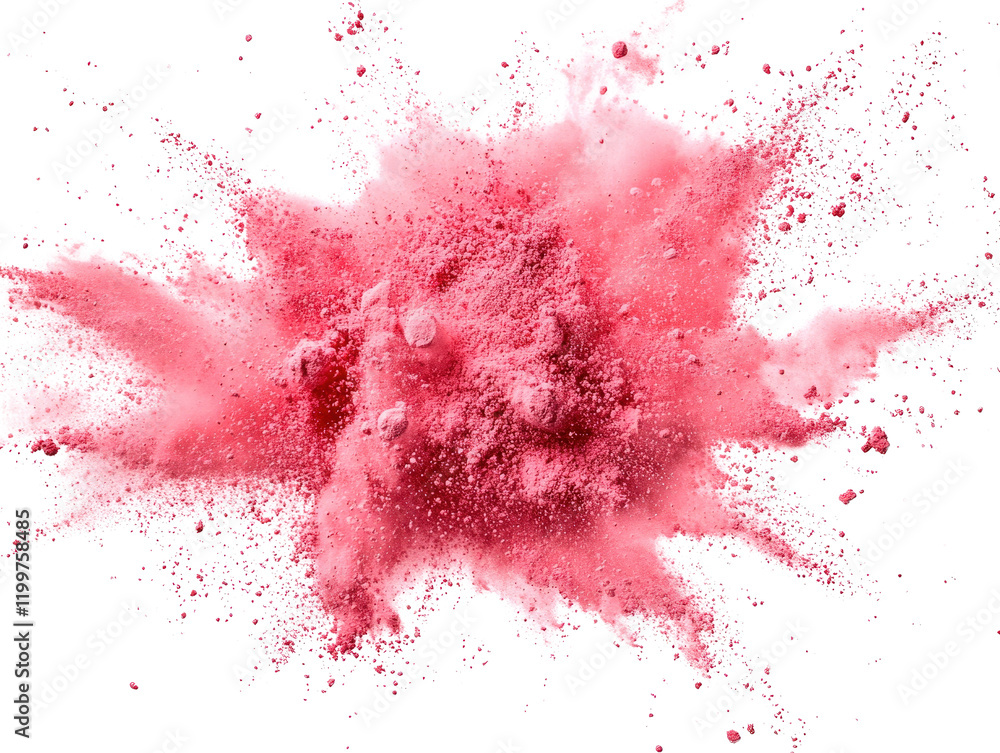 Poster pink powder explosion creating a vibrant cloud against a black background in artistic display isolat