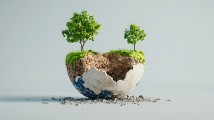 Eco-friendly garden greenery walls in an urban setting Surreal globe with trees representing environmental sustainability.