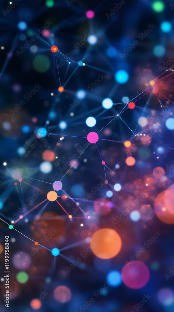 Poster Complex network of interconnected nodes visualizing global communications and data exchange