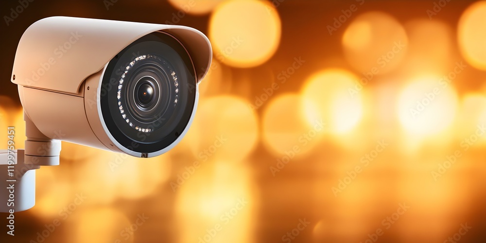 Poster a security camera with a blurred, illuminated background creating a bokeh effect. concept security c