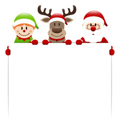 Elf Rentier Und Weihnachtsmann Halten Schild Dunkelrot