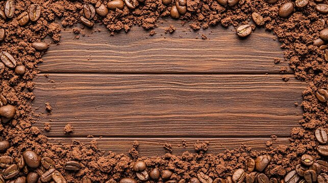 Warm overhead coffee beans arrangement